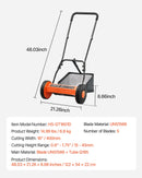 VEVOR Mehāniskais stumjamais zāles pļāvējs 40 cm ar 5 asmeņiem, bez motora, regulējams pļaušanas augstums 15–45 mm, ar zāles savācējgrozu, piemērots zālieniem, piebraucamajiem ceļiem un pagalmiem