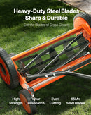 VEVOR manuālais stumjamais ruļļa zāles pļāvējs 45 cm, 5 asmeņi, bez motora, regulējams pļaušanas augstums 35–62 mm, zāles pļāvējs ar zāles savākšanas maisu zālieniem, piebraucamajiem ceļiem un pagalmiem