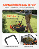 VEVOR manuālais stumjamais ruļļa zāles pļāvējs 45 cm, 5 asmeņi, bez motora, regulējams pļaušanas augstums 35–62 mm, zāles pļāvējs ar zāles savākšanas maisu zālieniem, piebraucamajiem ceļiem un pagalmiem