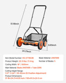 VEVOR manuālais stumjamais ruļļa zāles pļāvējs 45 cm, 5 asmeņi, bez motora, regulējams pļaušanas augstums 35–62 mm, zāles pļāvējs ar zāles savākšanas maisu zālieniem, piebraucamajiem ceļiem un pagalmiem