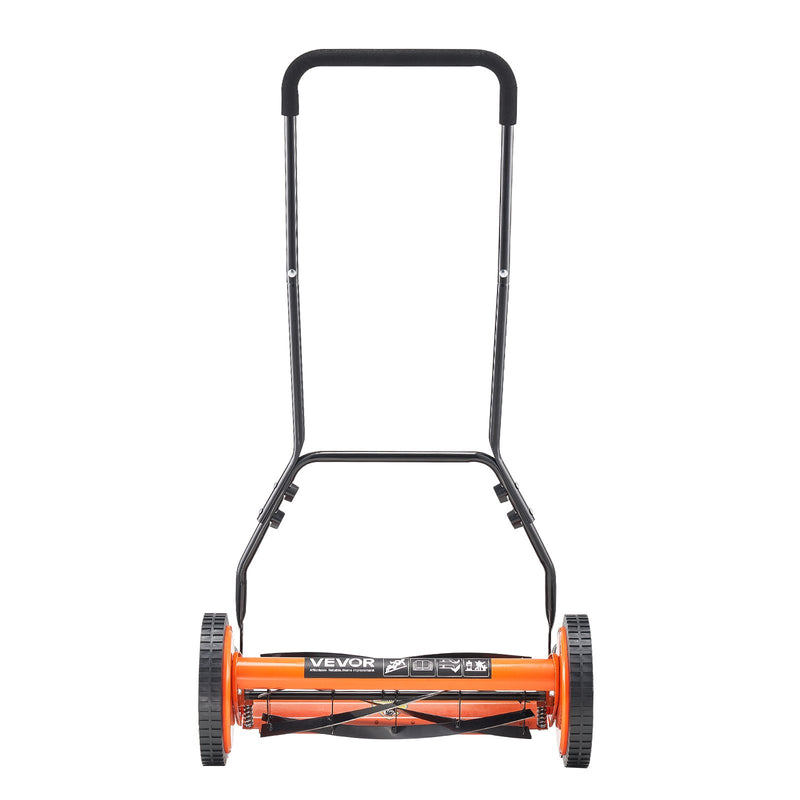 VEVOR manuālais stumjamais ruļļa zāles pļāvējs 45 cm, 5 asmeņi, bez motora, regulējams pļaušanas augstums 35–62 mm, zāles pļāvējs ar zāles savākšanas maisu zālieniem, piebraucamajiem ceļiem un pagalmiem
