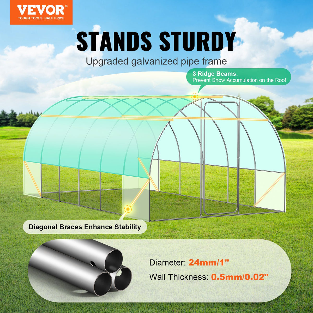 Доступно в течение 10 дней! VEVOR Переносная теплица 5,90x2,95x2,25 м, оцинкованный каркас, полиэтиленовое покрытие, зеленая