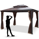 VEVOR patio awning with solid roof, with mosquito net 3 x 3.6 m, brown, ideal for outdoor events, gardens and courtyards