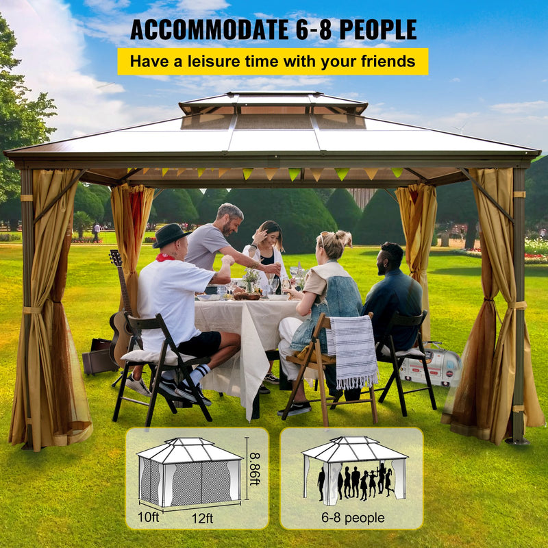 VEVOR patio awning with solid roof, with mosquito net 3 x 3.6 m, brown, ideal for outdoor events, gardens and courtyards