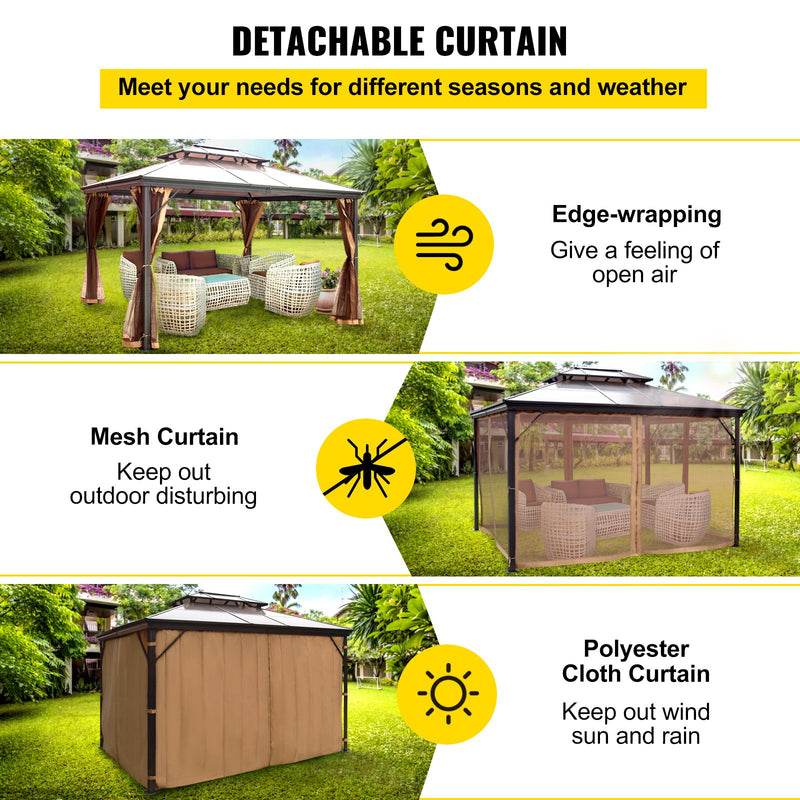 VEVOR patio awning with solid roof, with mosquito net 3 x 3.6 m, brown, ideal for outdoor events, gardens and courtyards