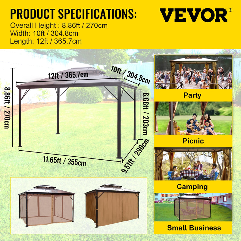 VEVOR patio awning with solid roof, with mosquito net 3 x 3.6 m, brown, ideal for outdoor events, gardens and courtyards