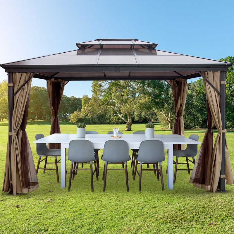 VEVOR patio awning with solid roof, with mosquito net 3 x 3.6 m, brown, ideal for outdoor events, gardens and courtyards