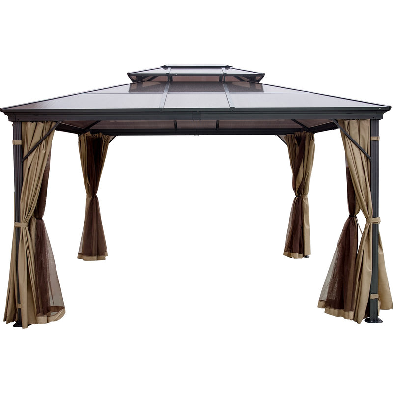 VEVOR patio awning with solid roof, with mosquito net 3 x 3.6 m, brown, ideal for outdoor events, gardens and courtyards