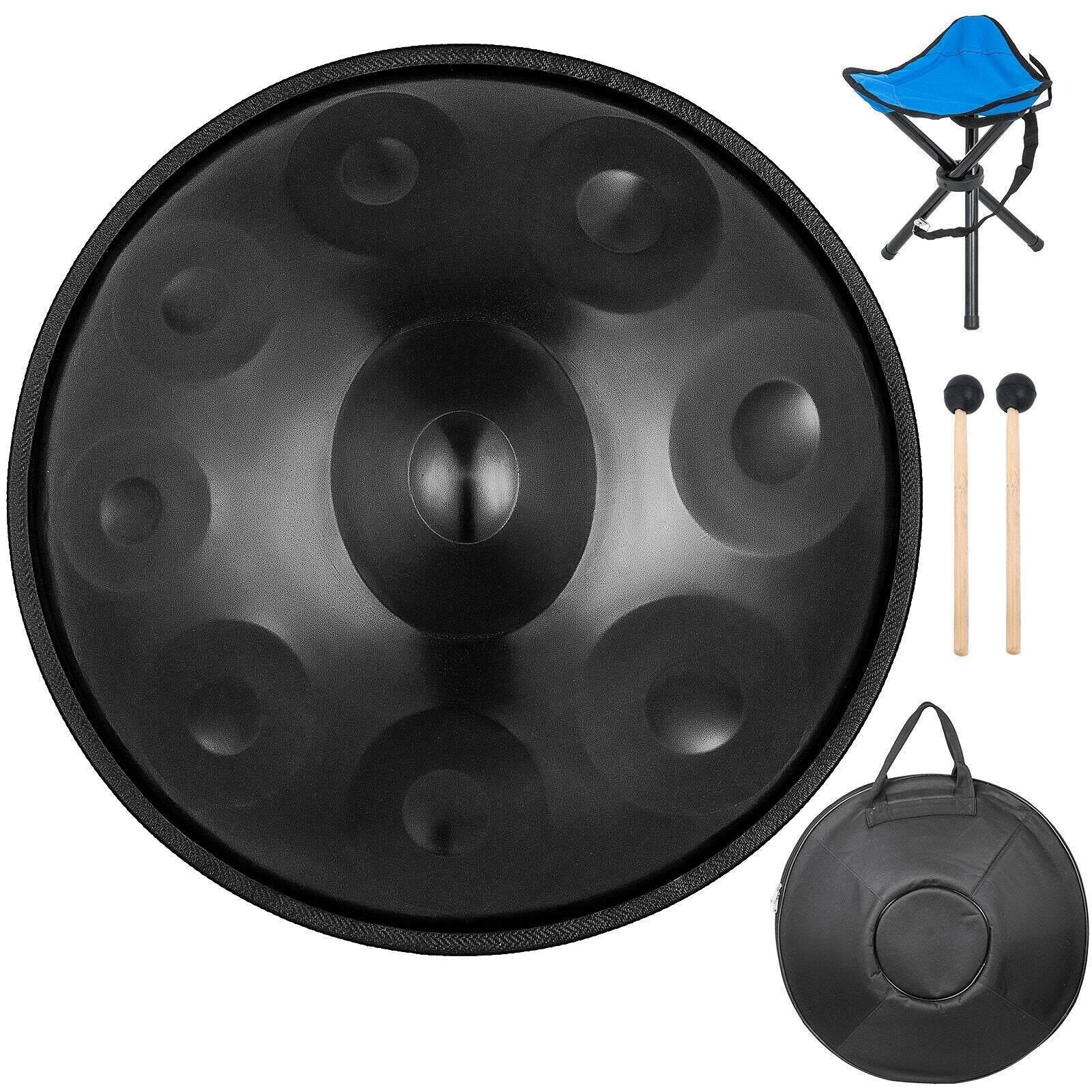 Roku spēlējamais tērauda mūzikas instruments D minorā, 9 notis (D3 A Bb C D E F G A), 56 cm, brūns + mīksts pārnēsājamais somas futrālis