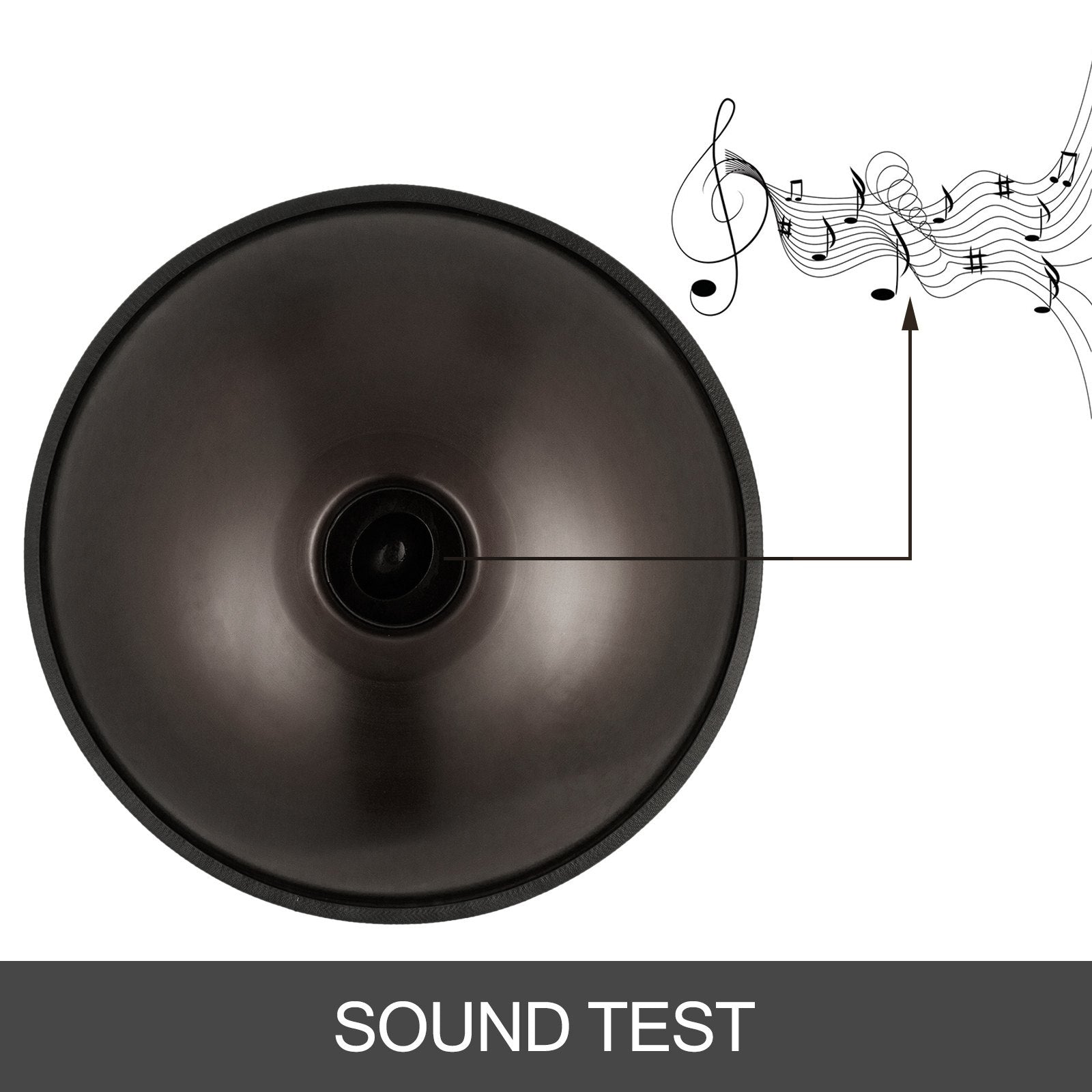 Roku spēlējamais tērauda mūzikas instruments D minorā, 9 notis (D3 A Bb C D E F G A), 56 cm, brūns + mīksts pārnēsājamais somas futrālis