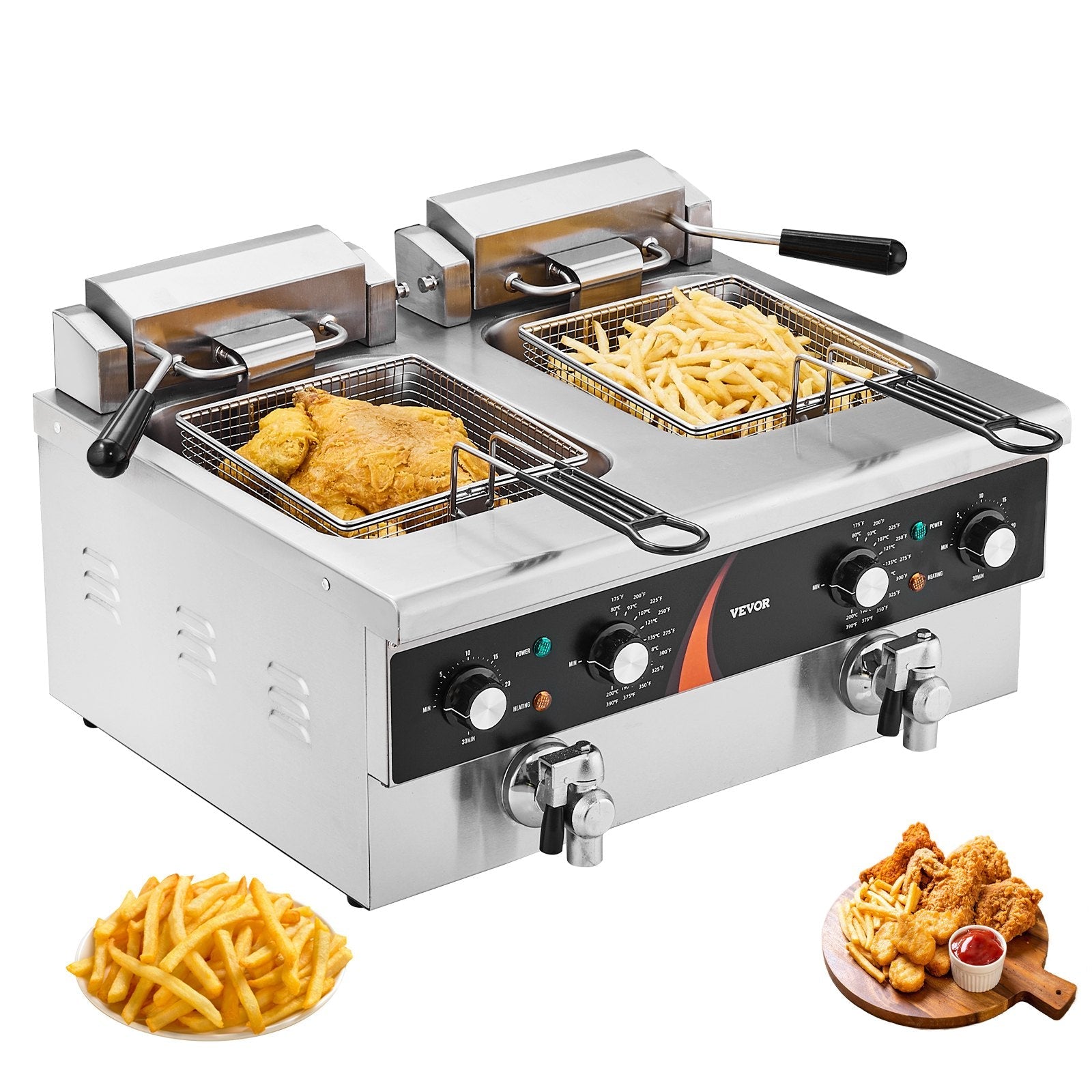 Komerciālā elektriskā friteze, 3000 W, dubultā tvertne, 2×8.5 l, galda modelis