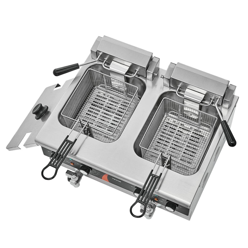 Komerciālā elektriskā friteze, 3000 W, dubultā tvertne, 2×8.5 l, galda modelis