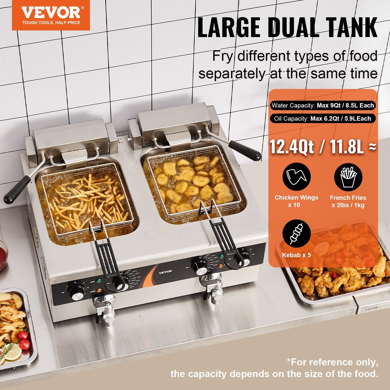Komerciālā elektriskā friteze, 3000 W, dubultā tvertne, 2×8.5 l, galda modelis