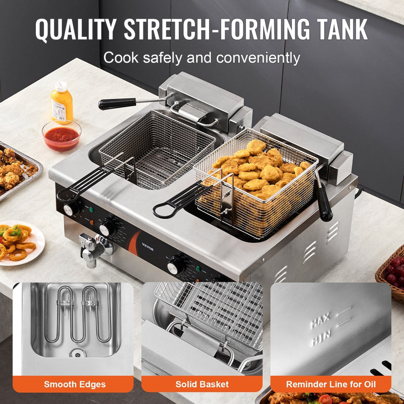 Komerciālā elektriskā friteze, 3000 W, dubultā tvertne, 2×8.5 l, galda modelis