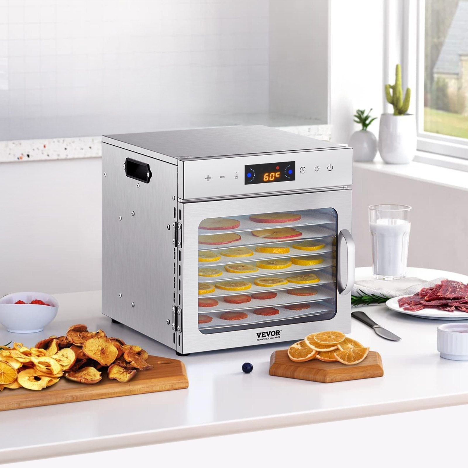 VEVOR pārtikas dehidrators ar 8 paplātēm, 400 W, nerūsējošais tērauds