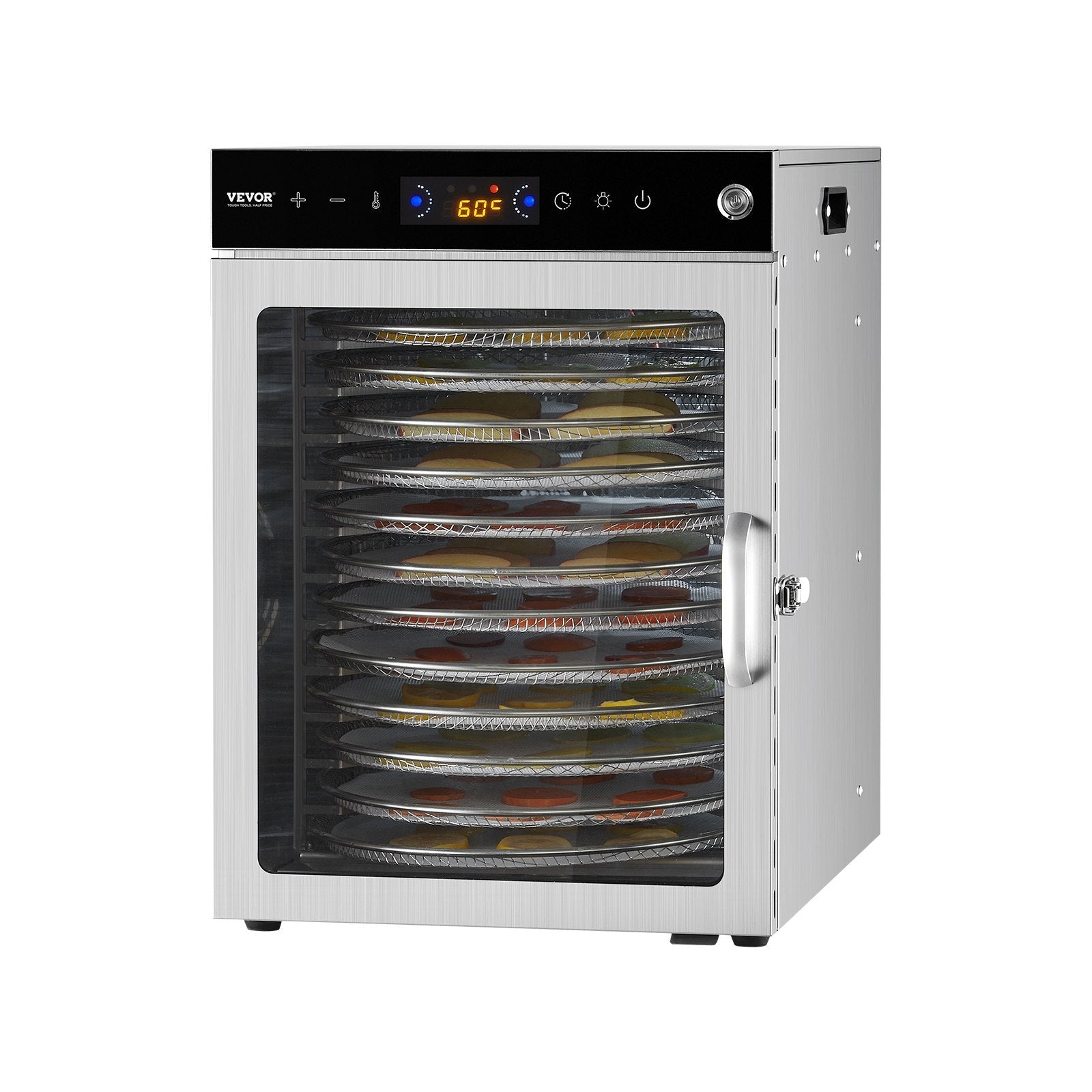 VEVOR 12 trauku rotējošais pārtikas žāvētājs, 800W, nerūsējošais tērauds