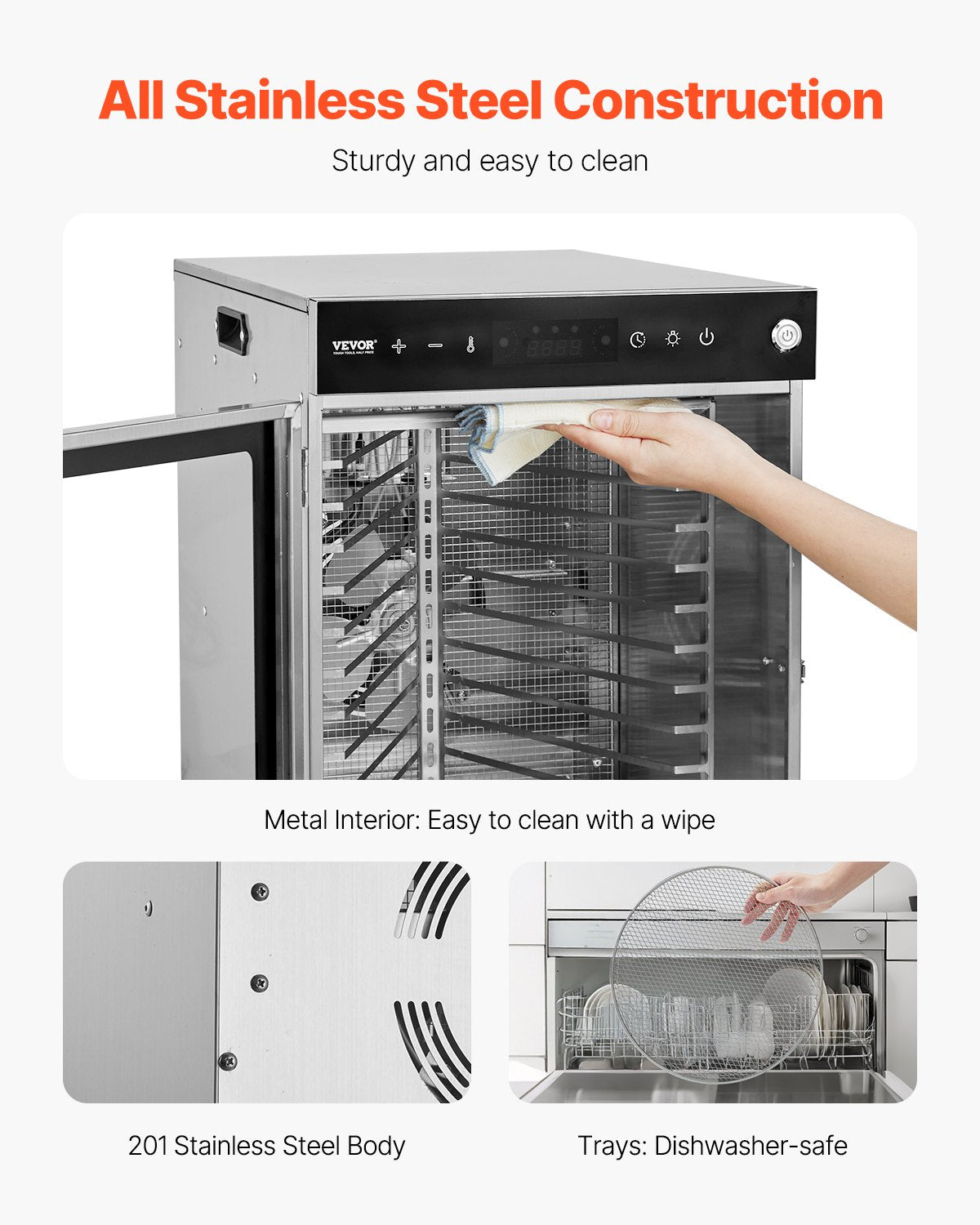 VEVOR 12 trauku rotējošais pārtikas žāvētājs, 800W, nerūsējošais tērauds