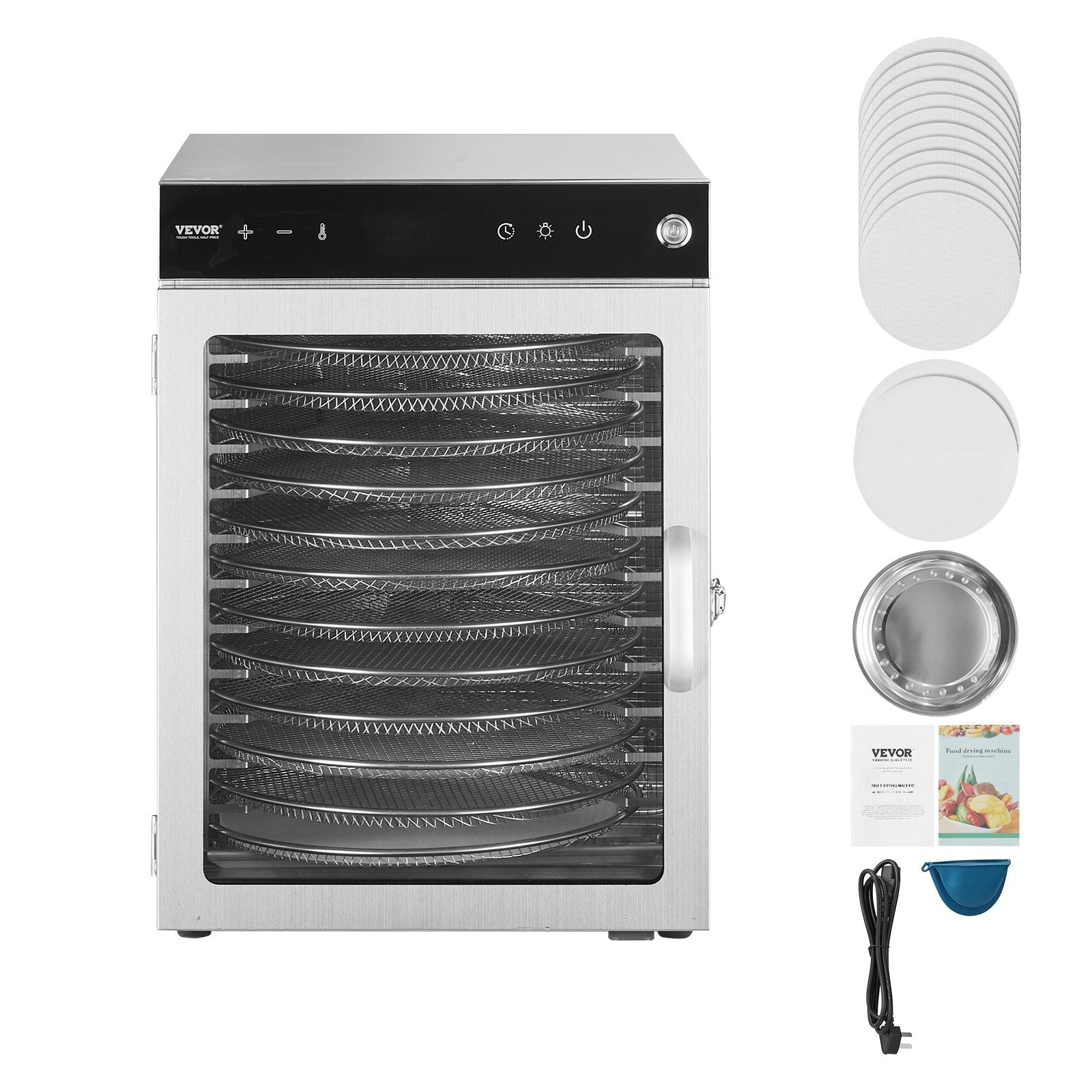 VEVOR 12 trauku rotējošais pārtikas žāvētājs, 800W, nerūsējošais tērauds