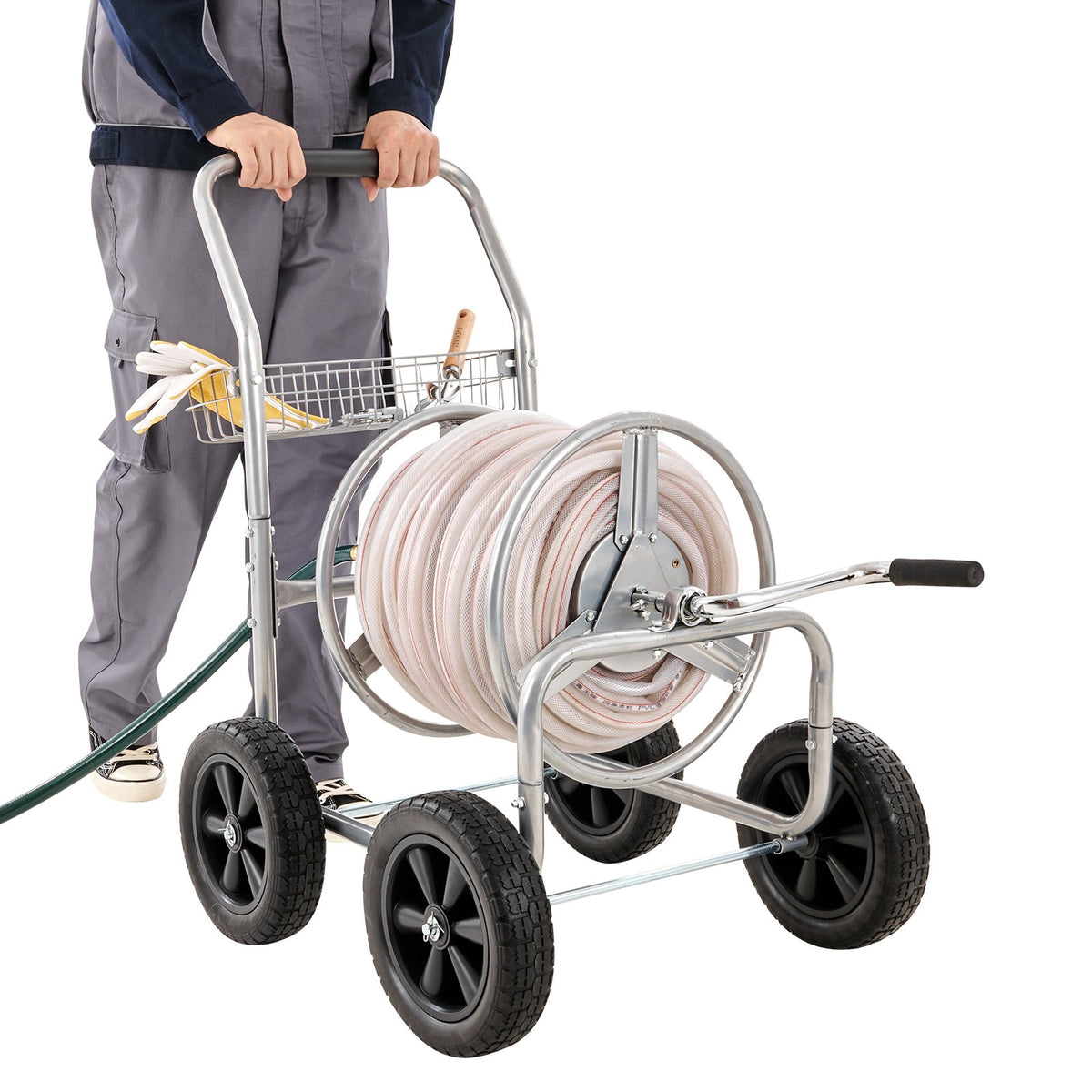 Šļūtenes Ratiņi ar Uzglabāšanas Grozu, 1.5 cm & 91 m Šļūtenei, 4 Riteņi, Pulverkrāsots Tērauds