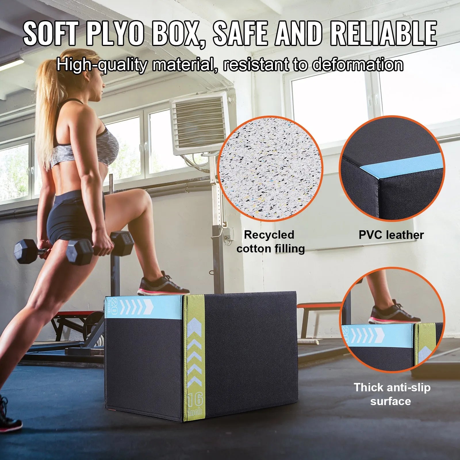 3-in-1 plyometriskā treniņu kaste, 50/45/40 cm, kokvilnas, piemērota fitnesam un lēkšanas vingrinājumiem