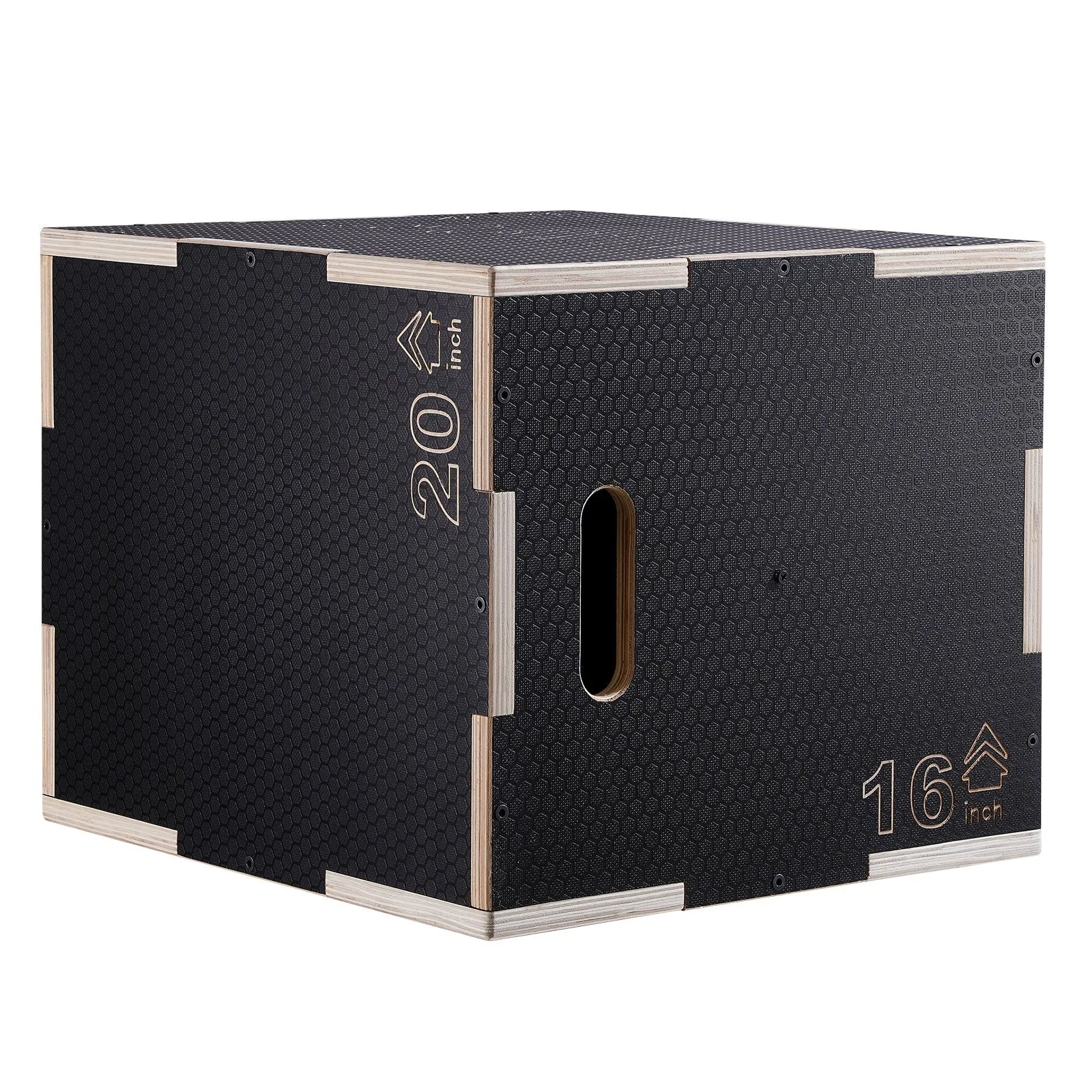 3-in-1 plyometriskā lēcienu kaste 51/46/41 cm, koka neslīdoša platforma mājas treniņiem, melna