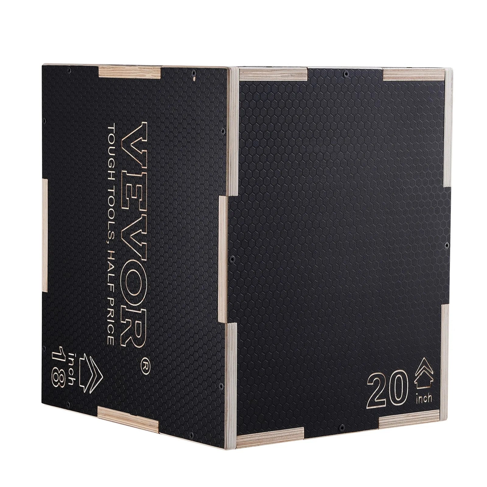 3-in-1 plyometriskā lēcienu kaste 51/46/41 cm, koka neslīdoša platforma mājas treniņiem, melna