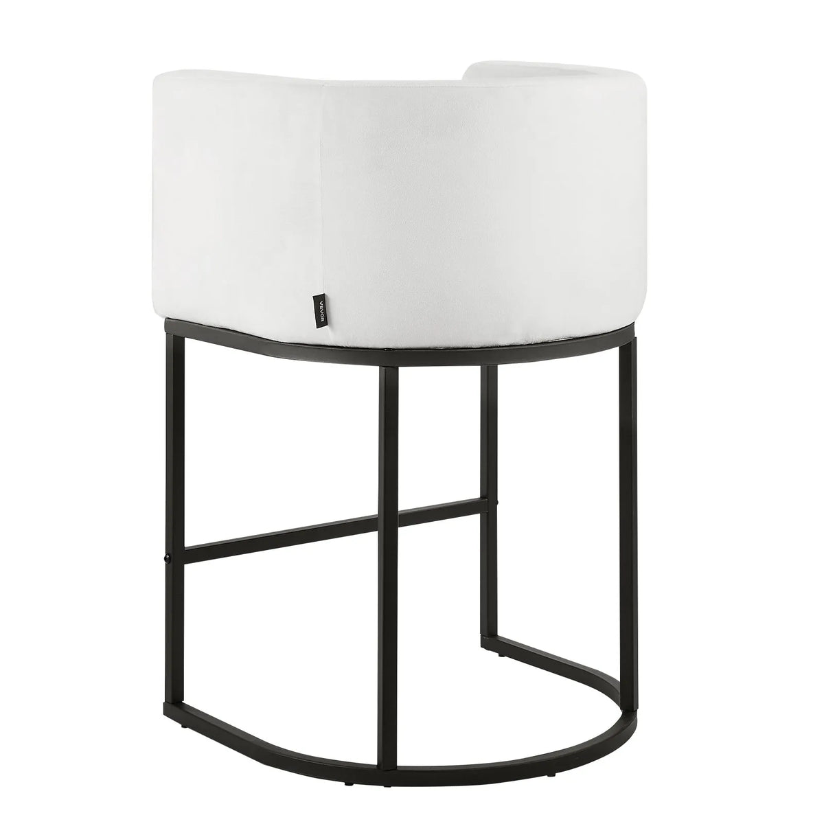 VEVOR bāra krēslu komplekts (3 gab.), 63 cm augsti bāra krēsli ar atzveltni un roku balstiem, metāla rāmi un kāju balstu, auduma apdari, piemēroti virtuves salai, bāra letei vai ēdamistabai, balti