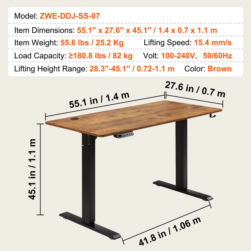 Pieejams 10 dienu laikā! VEVOR rakstāmgalds ar regulējamu augstumu, 140 cm x 70 cm, 3 taustiņu režīmi, elektrisks stāvgalds,  izturīgs dubultā metāla rāmis, paredzēts mājām un birojam