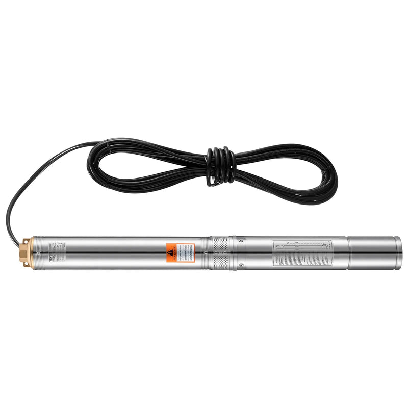 VEVOR dziļurbuma iegremdējamais sūknis, 750 W izejas jauda, 230 V, plūsma 100 l/min, pacēluma augstums 75 m, ar 20 m kabeli, nerūsējošā tērauda ūdens sūknis rūpnieciskai apūdeņošanai un mājas lietošanai, IP68 aizsardzības klase