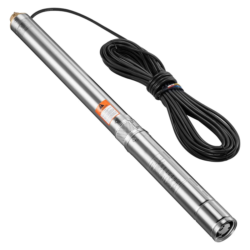 VEVOR dziļurbuma iegremdējamais sūknis, 550 W jauda, 230 V, plūsma 65 l/min, pacēluma augstums 64 m, ar 20 m kabeli un ārējo vadības bloku, nerūsējošā tērauda ūdens sūknis rūpnieciskai apūdeņošanai un mājas lietošanai, IP68 ūdensizturība