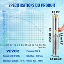 VEVOR dziļurbuma iegremdējamais sūknis 550 W, 230 V/50 Hz, plūsma līdz 35 l/min, pacelšanas augstums līdz 108 m, smilšu izturība <5 %, 20 m barošanas kabelis, 7,6 cm nerūsējošā tērauda korpuss, IP68, rūpniecībai, apūdeņošanai un mājai