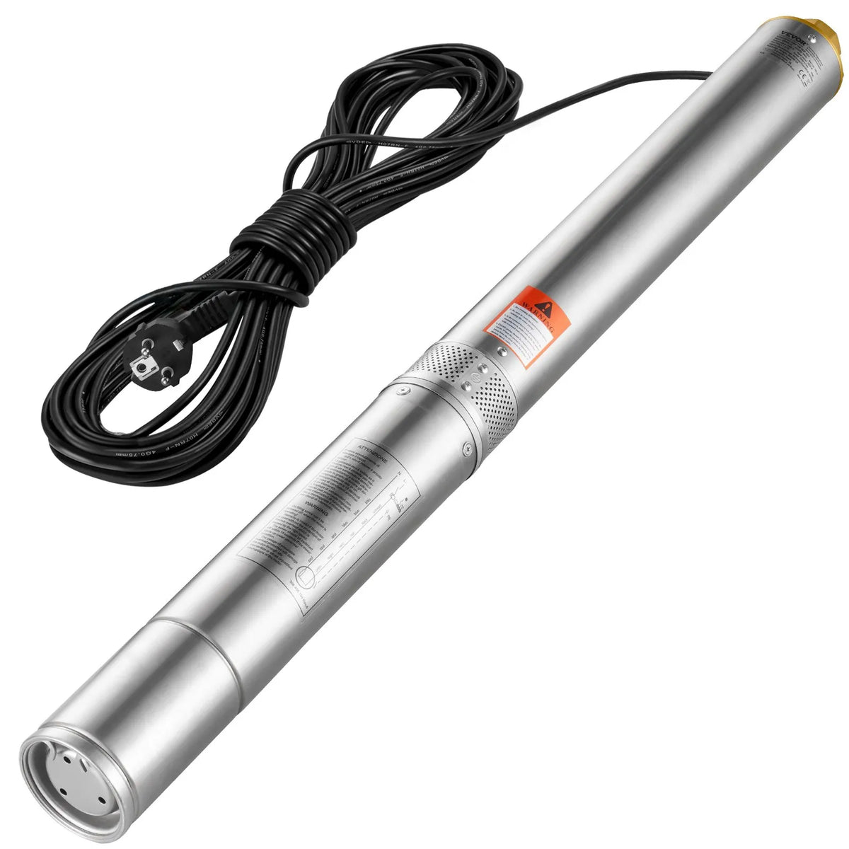 VEVOR dziļurbuma iegremdējamais sūknis 1500 W, 230 V/50 Hz, plūsma līdz 9,8 m³/h, pacelšanas augstums līdz 108 m, 9,1 m elektriskais kabelis, nerūsējošā tērauda korpuss, IP68, rūpniecībai, apūdeņošanai un mājsaimniecībai