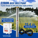 VEVOR dziļurbuma iegremdējamais sūknis, 2200 W, 230 V, plūsma 9,8 m³/h, pacēluma augstums 144 m, ar 19,4 m kabeli un ārējo vadības bloku, nerūsējošā tērauda ūdens sūknis rūpnieciskai apūdeņošanai un mājas lietošanai, IP68 ūdensizturība
