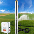 VEVOR dziļurbuma iegremdējamais sūknis, 2200 W, 230 V, plūsma 9,8 m³/h, pacēluma augstums 144 m, ar 19,4 m kabeli un ārējo vadības bloku, nerūsējošā tērauda ūdens sūknis rūpnieciskai apūdeņošanai un mājas lietošanai, IP68 ūdensizturība