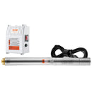 VEVOR dziļurbuma iegremdējamais sūknis 1500 W, 230 V/60 Hz, plūsma līdz 9,8 m³/h, pacelšanas augstums līdz 108 m, 19,4 m kabelis ar ārēju vadības bloku, nerūsējošā tērauda korpuss, IP68, rūpniecībai, apūdeņošanai un mājsaimniecībai