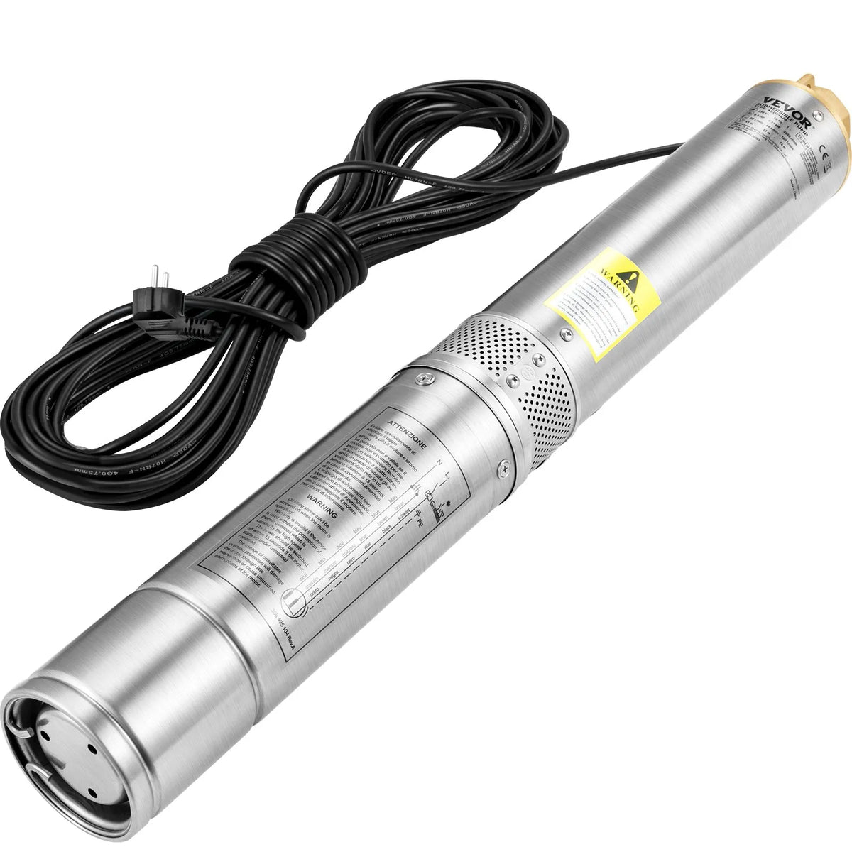 VEVOR dziļurbuma iegremdējamais sūknis 750 W, 230 V/50 Hz, plūsma līdz 100 l/min, pacelšanas augstums līdz 66 m, smilšu izturība < 5 %, 20 m elektriskais kabelis, 7,6 cm nerūsējošā tērauda korpuss, IP68, rūpniecībai, apūdeņošanai un mājsaimniecībai