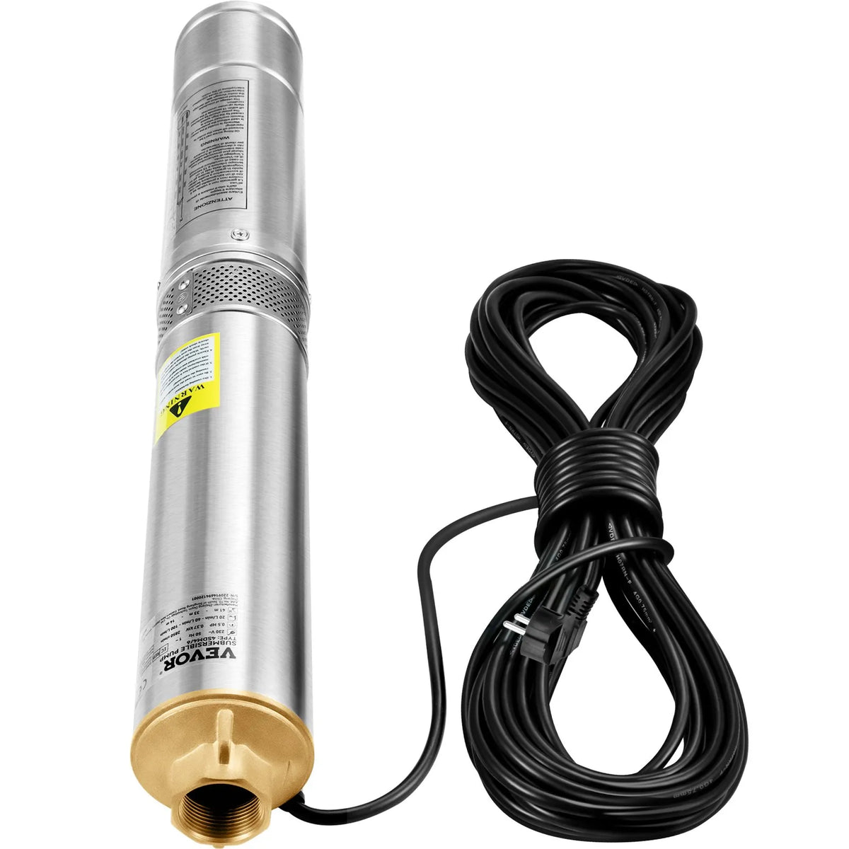 VEVOR dziļurbuma iegremdējamais sūknis 750 W, 230 V/50 Hz, plūsma līdz 100 l/min, pacelšanas augstums līdz 66 m, smilšu izturība < 5 %, 20 m elektriskais kabelis, 7,6 cm nerūsējošā tērauda korpuss, IP68, rūpniecībai, apūdeņošanai un mājsaimniecībai