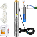 VEVOR dziļurbuma iegremdējamais sūknis 1100 W, 230 V/50 Hz, plūsma līdz 190 l/min, pacelšanas augstums līdz 57 m, 20 m kabelis ar ārēju vadības bloku, 10,2 cm nerūsējošā tērauda korpuss, IP68, rūpniecībai, apūdeņošanai un mājai