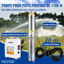 VEVOR dziļurbuma iegremdējamais sūknis 1100 W, 230 V/50 Hz, plūsma līdz 190 l/min, pacelšanas augstums līdz 57 m, 20 m kabelis ar ārēju vadības bloku, 10,2 cm nerūsējošā tērauda korpuss, IP68, rūpniecībai, apūdeņošanai un mājai