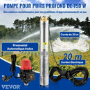VEVOR dziļurbuma iegremdējamais sūknis 750 W, 230 V/50 Hz, plūsma līdz 105 l/min, pacelšanas augstums līdz 62 m, 20 m kabelis ar automātisko spiediena slēdzi, 8,9 cm nerūsējošā tērauda korpuss, IP68, rūpniecībai, apūdeņošanai un mājsaimniecībai