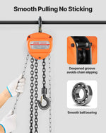VEVOR manuālais ķēdes pacēlājs, 0,5 t, G80 cinkota ķēde, 3 m pacelšana, oranžs