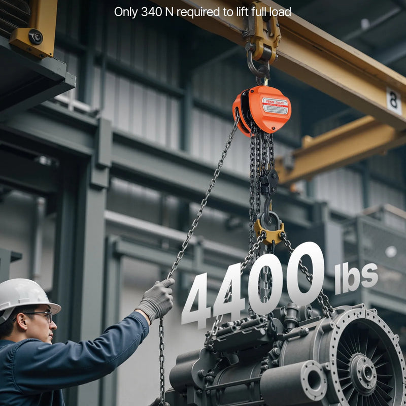 VEVOR rokas ķēdes pacēlājs, 2 t, G80 cinkota ķēde, 3 m pacelšanas augstums, oranžs