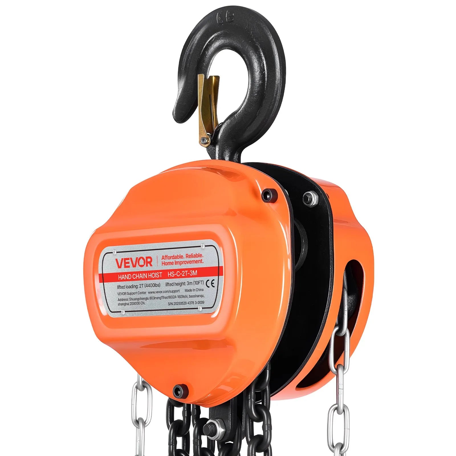 VEVOR rokas ķēdes pacēlājs, 2 t, G80 cinkota ķēde, 3 m pacelšanas augstums, oranžs