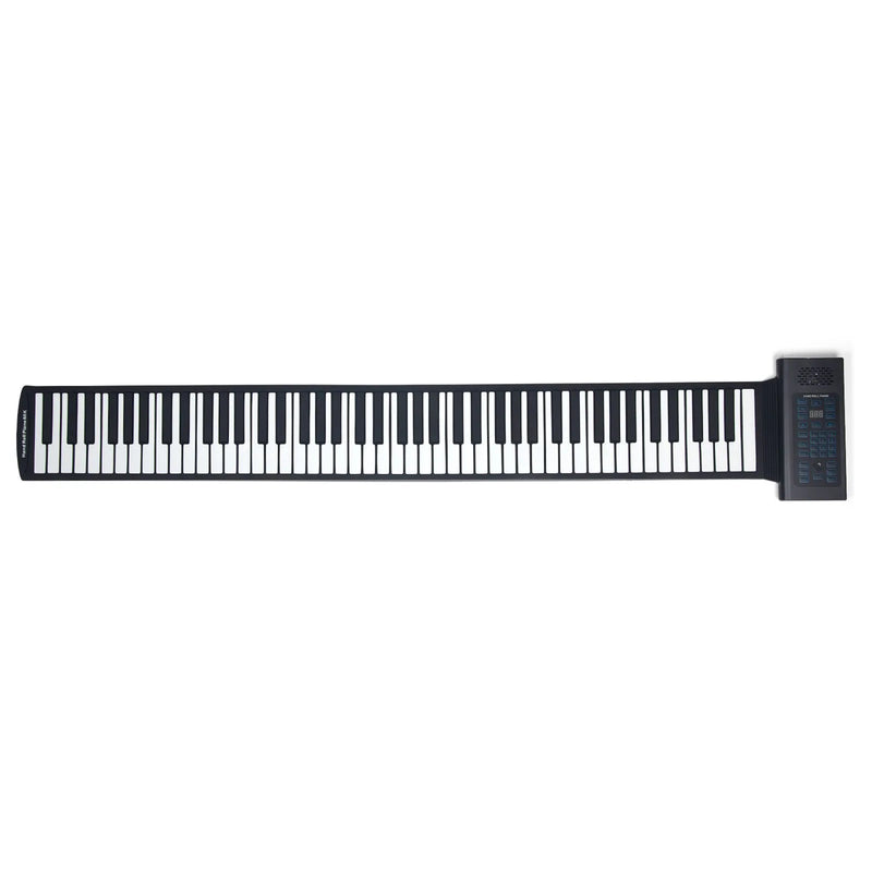 VEVOR pārnēsājamā ritināmā klaviatūra ar 88 taustiņiem, elektriskā digitālā klaviatūra ar 128 ritmiem, 128 tembriem, uzlādējamu akumulatoru, 2 W skaļruni, LED displeju un 5 pieslēgvietām ar MIDI funkciju, bērniem, iesācējiem un pieaugušajiem