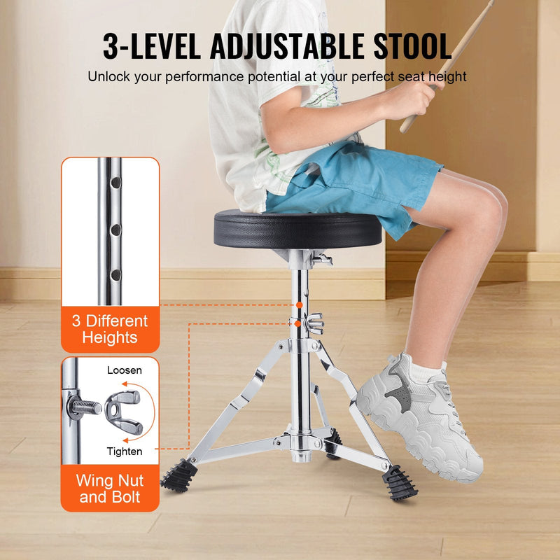 VEVOR bērnu bungu komplekts, 3 daļas, 35,56 cm, iesācējiem, ar sēdekli, zils
