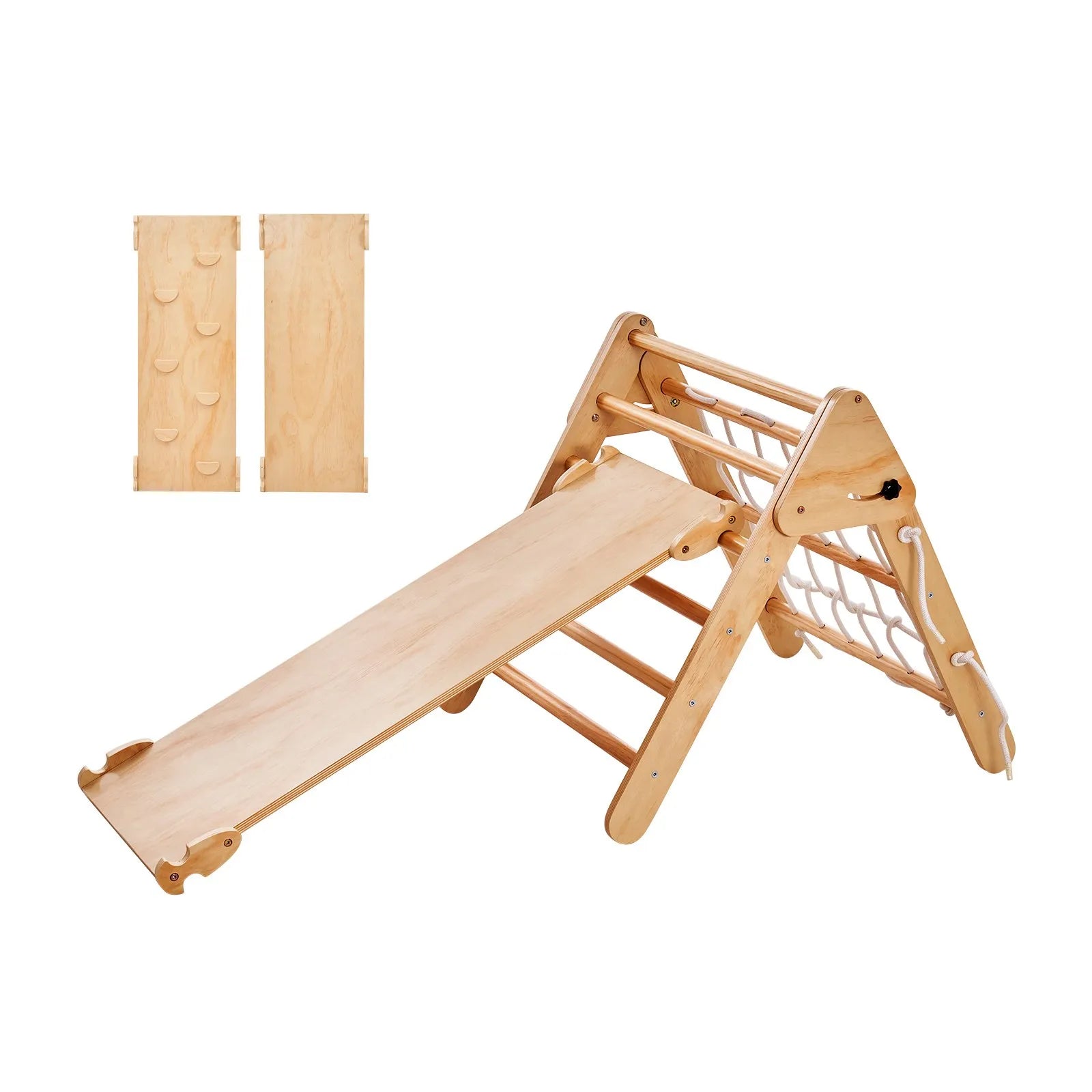 VEVOR Piklera trijstūra komplekts 4-in-1, Montessori koka kāpelēšanas rotaļlieta bērniem 1–3 gadi, iekštelpu rotaļu laukums ar trijstūri un rampu, liels izmērs, koka krāsa