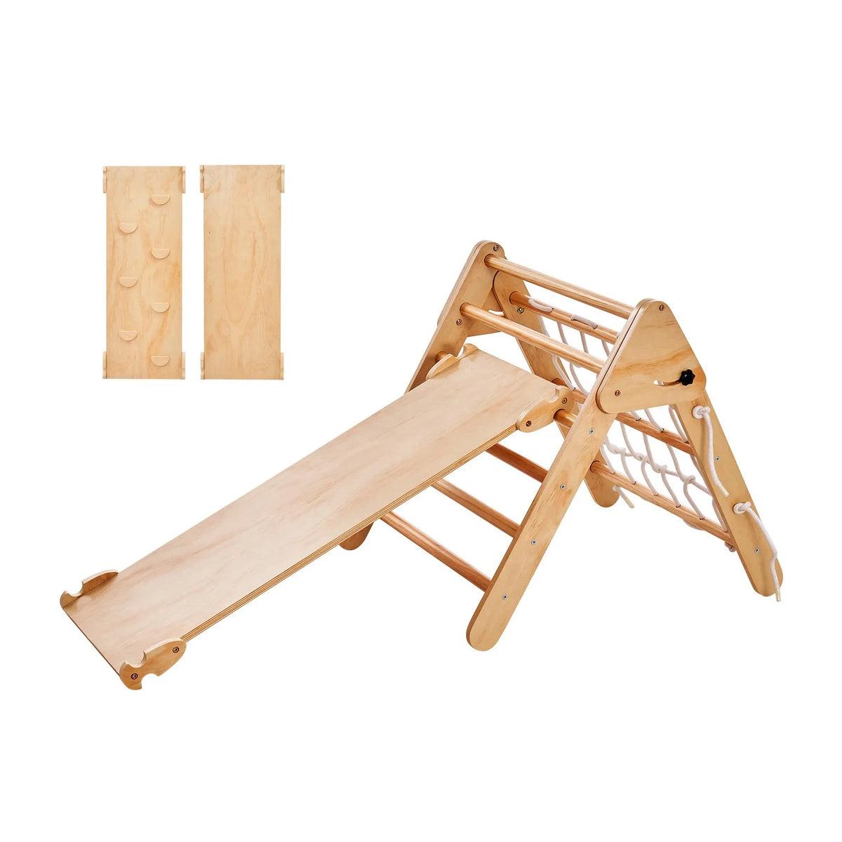 VEVOR Piklera trijstūra komplekts 4-in-1, Montessori koka kāpelēšanas rotaļlieta bērniem 1–3 gadi, iekštelpu rotaļu laukums ar trijstūri un rampu, liels izmērs, koka krāsa