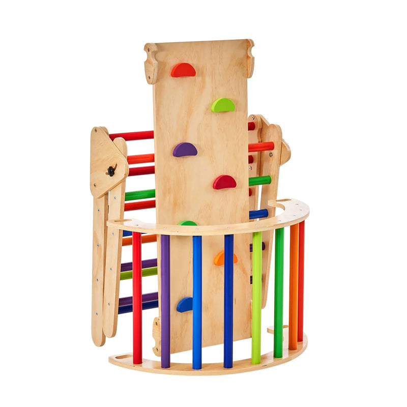 VEVOR Piklera trijstūra komplekts 5-in-1, Montessori koka kāpelēšanas rotaļlieta bērniem 1–3 gadi, iekštelpu rotaļu laukums ar trijstūri, rampu un arku, liels izmērs, krāsains