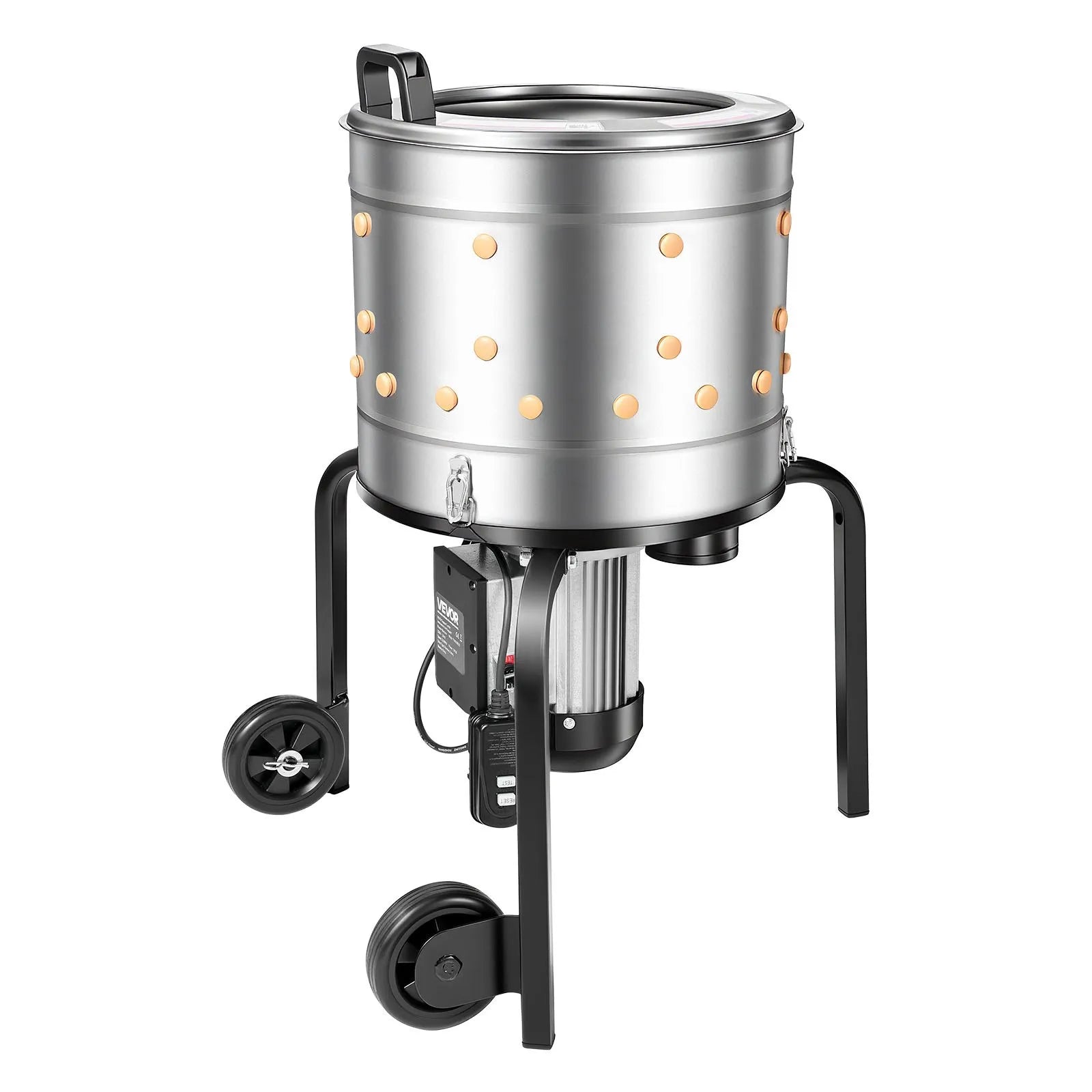 VEVOR putnu spalvu noplūkšanas mašīna, 400 mm bungas diametrs, 500 W, 230 apgr./min, ar 114 silikona pirkstiem un transportēšanas riteņiem, nerūsējošā tērauda spalvu noņēmējs 1–2 vistu apstrādei vienā ciklā