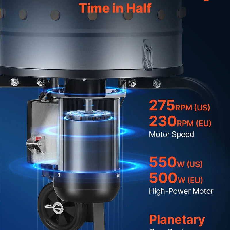VEVOR putnu spalvu noplūkšanas mašīna, 400 mm bungas diametrs, 500 W, 230 apgr./min, ar 114 silikona pirkstiem un transportēšanas riteņiem, nerūsējošā tērauda spalvu noņēmējs 1–2 vistu apstrādei vienā ciklā
